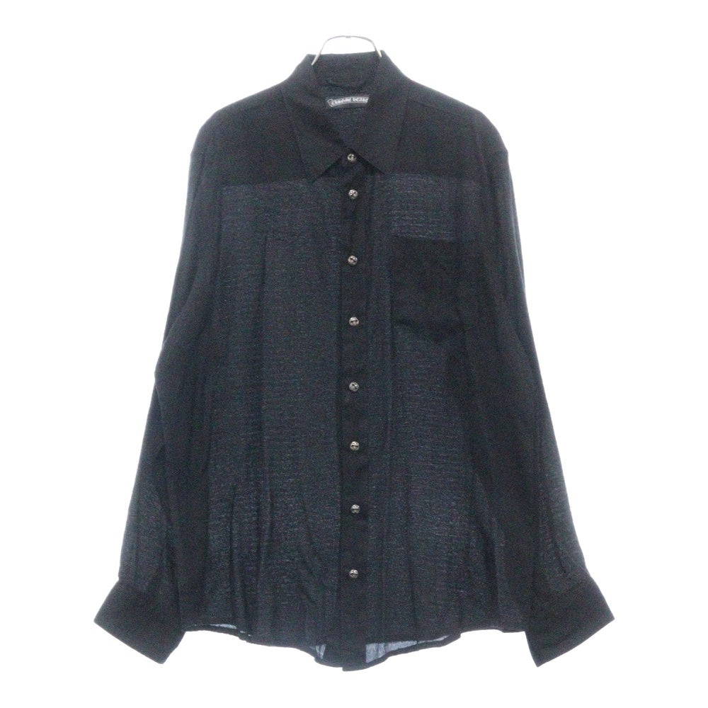 CHROME HEARTS(クロムハーツ) LOOSEENDS LS ルーズエンド 袖クロスパッチクロスボールボタンシルク 長袖シャツ ブラック
