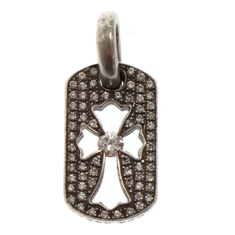 CHROME HEARTS(クロムハーツ) DT TNY CO CRS P/DIA タイニーカットアウトクロスドッグタグ PAVEアフターダイヤ チャーム ペンダントトップ シルバー