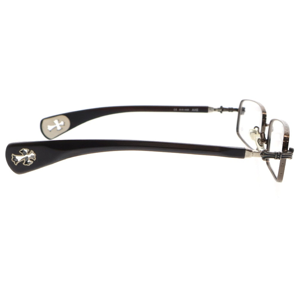 CHROME HEARTS(クロムハーツ) AXE ANTIQUE SILVER EBONY WOOD CHクロス スクエアフレーム エボ二ウッド アイウェア メガネ ブラウン/シルバー