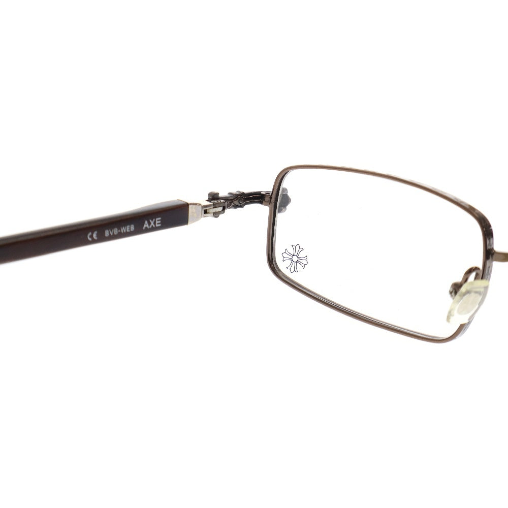 CHROME HEARTS(クロムハーツ) AXE ANTIQUE SILVER EBONY WOOD CHクロス スクエアフレーム エボ二ウッド アイウェア メガネ ブラウン/シルバー