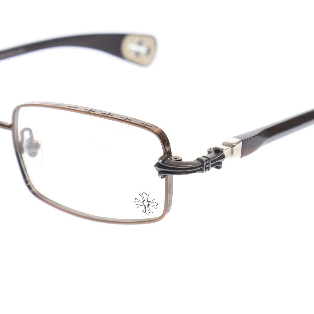 CHROME HEARTS(クロムハーツ) AXE ANTIQUE SILVER EBONY WOOD CHクロス スクエアフレーム エボ二ウッド アイウェア メガネ ブラウン/シルバー