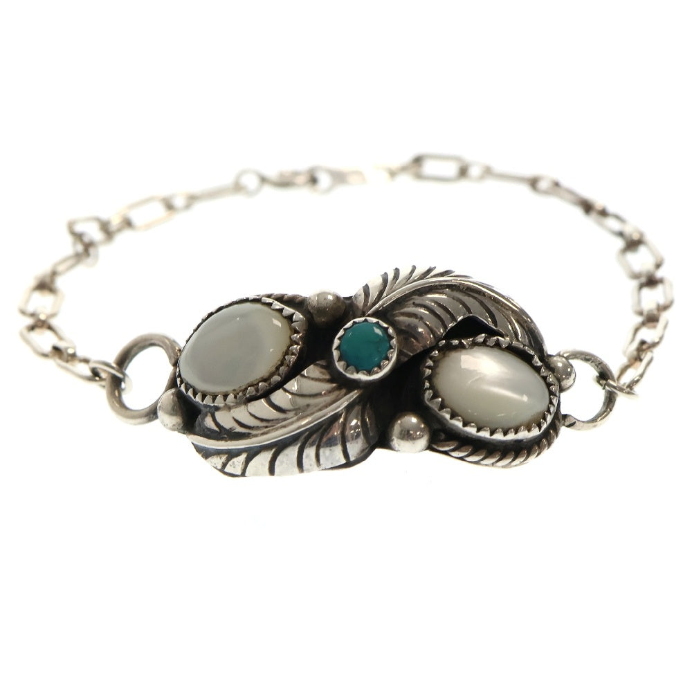INDIAN JEWELRY(インディアンジュエリー) ナバホ族 シェル&ターコイズ付き ブレスレット シルバー