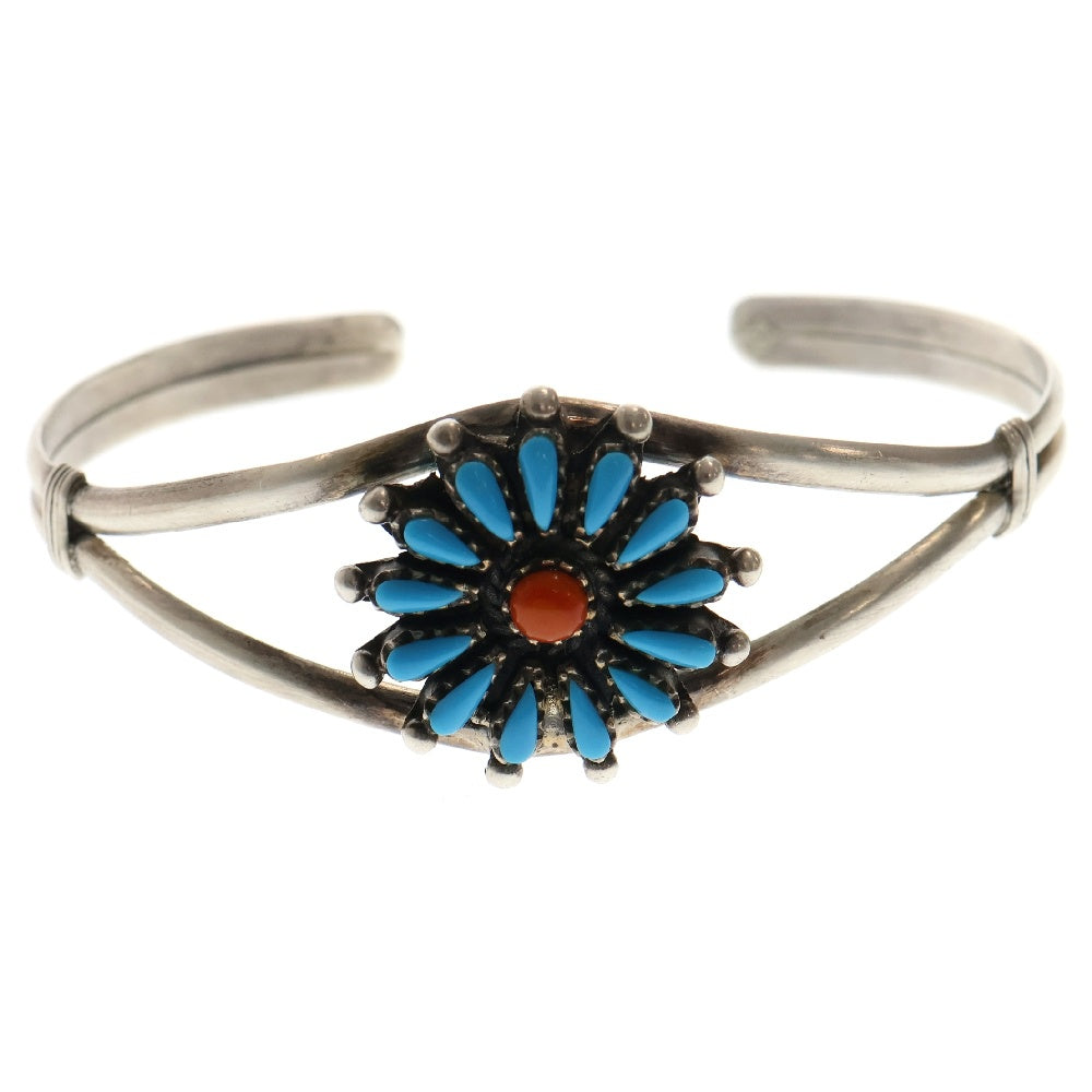 INDIAN JEWELRY(インディアンジュエリー) ズニ族 ターコイズ&コーラル付き バングル シルバー