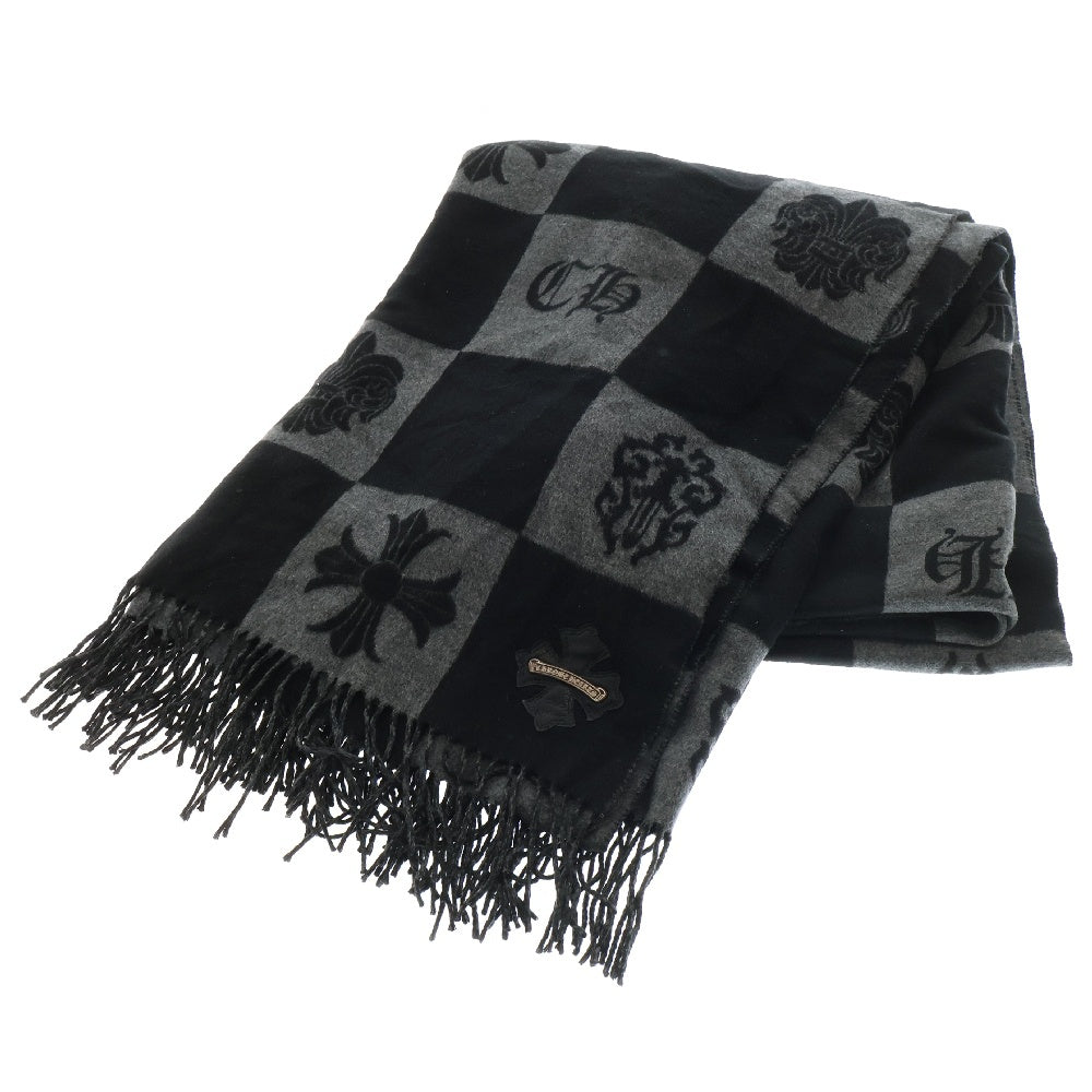 CHROME HEARTS(クロムハーツ) 大判ストール スクロールラベル シルク レザーパッチ ブラック