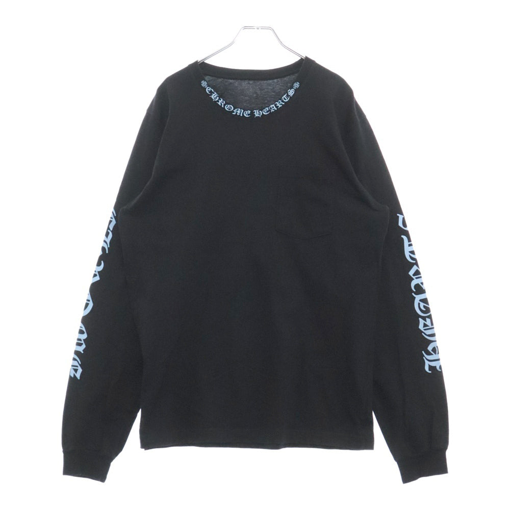 CHROME HEARTS(クロムハーツ) Neck Logo L/S Tee ネック ロゴ プリント長袖Tシャツ ロングスリーブカットソー ブラック/ブルー