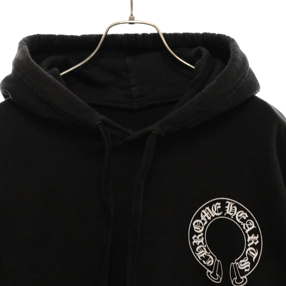 CHROME HEARTS(クロムハーツ) HORSESHOE PULLOVER HOODIE ホースシュープリント アームフローラル スウェットプルオーバーパーカー ブラック