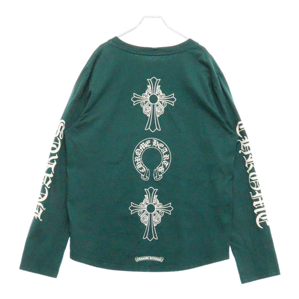 CHROME HEARTS(クロムハーツ) CH CRS ARM LOGO TEE ホースシュー ロゴプリント 長袖Tシャツ カットソー グリーン