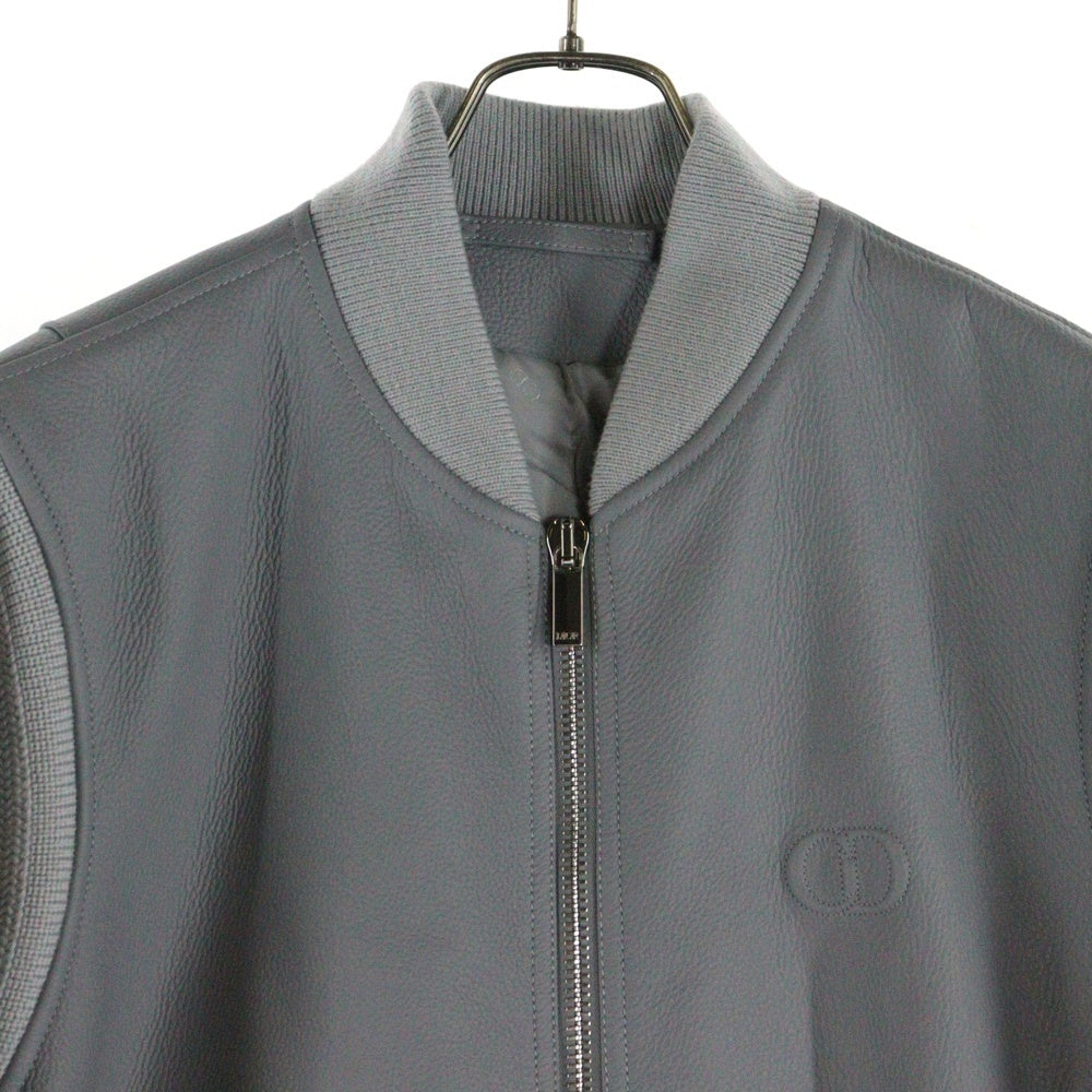 DIOR(ディオール) CD Icon エンボスロゴ ウール切替 ジップアップレザーブルゾン テディジャケット グレー 513L434A0700_C888