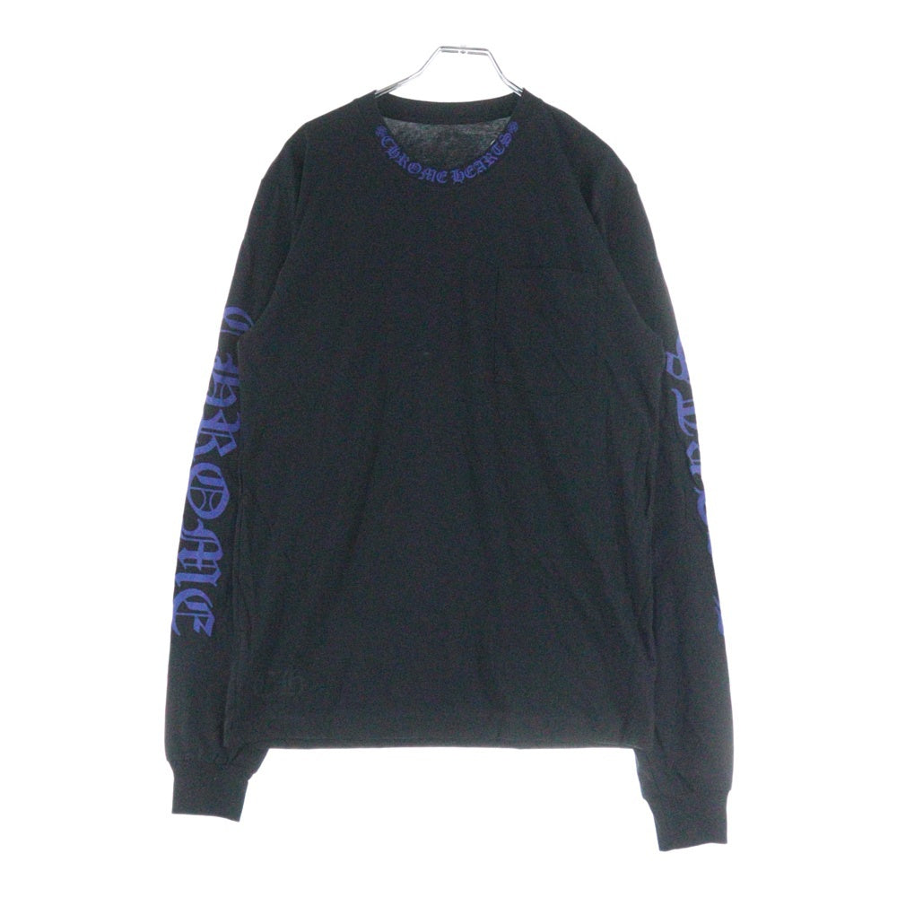 CHROME HEARTS(クロムハーツ) Neck Logo L/S Tee ネック ロゴ プリント長袖Tシャツ カットソー ブラック/ブルー