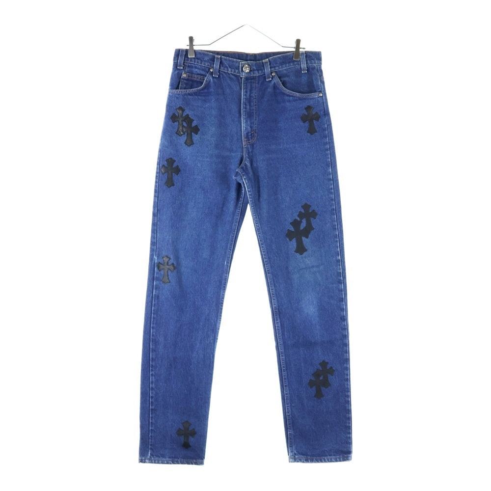 CHROME HEARTS(クロムハーツ) LEVI'S U VNTG JEAN BLU ORNG TAB リーバイス 505 クロスパッチ付きウォッシュドデニムパンツ インディゴブルー/ブラック