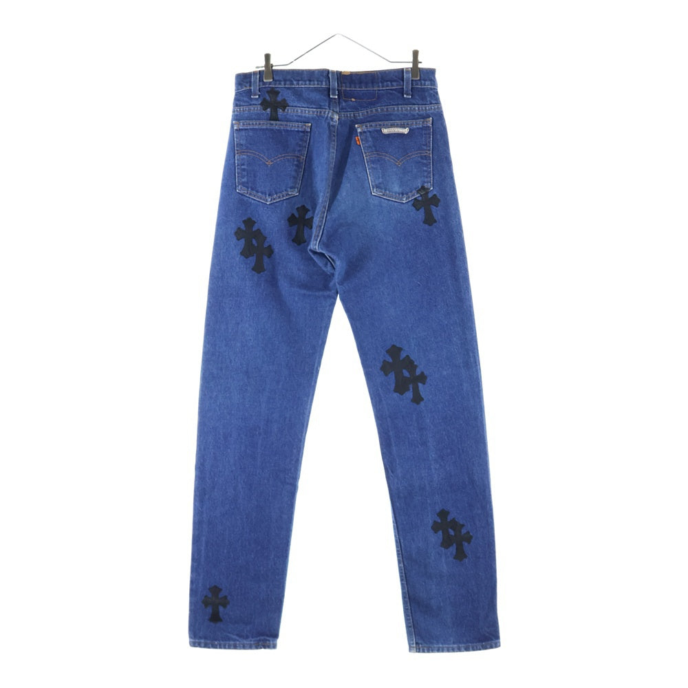 CHROME HEARTS(クロムハーツ) LEVI'S U VNTG JEAN BLU ORNG TAB リーバイス 505 クロスパッチ付きウォッシュドデニムパンツ インディゴブルー/ブラック