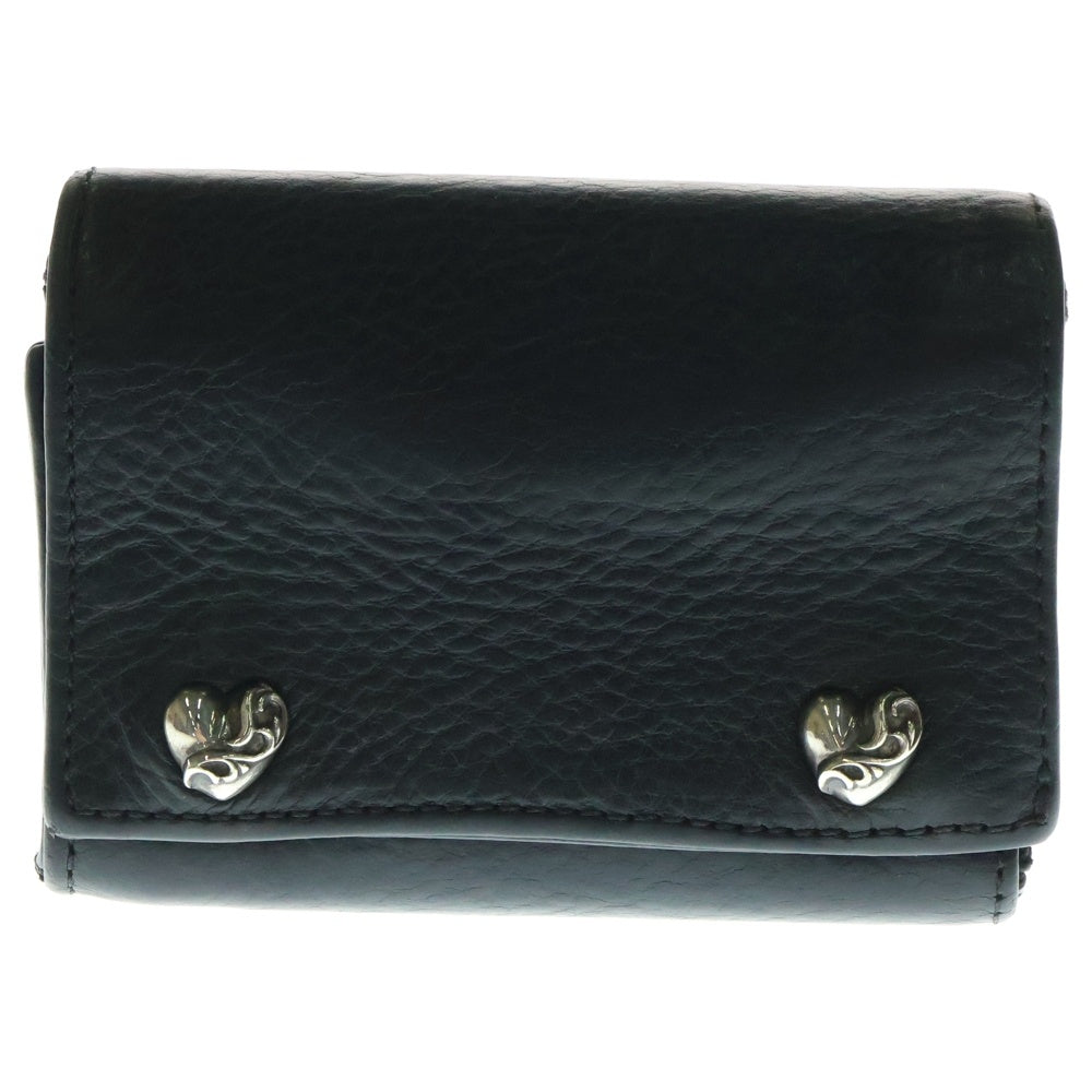 CHROME HEARTS(クロムハーツ) 3FOLD 3フォールド ハートボタン レザーウォレット 財布 ブラック BCA364