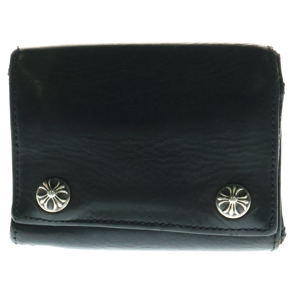 CHROME HEARTS(クロムハーツ) 3FOLD 3フォールド クロスボールボタン レザーウォレット 財布 ブラック BCA364
