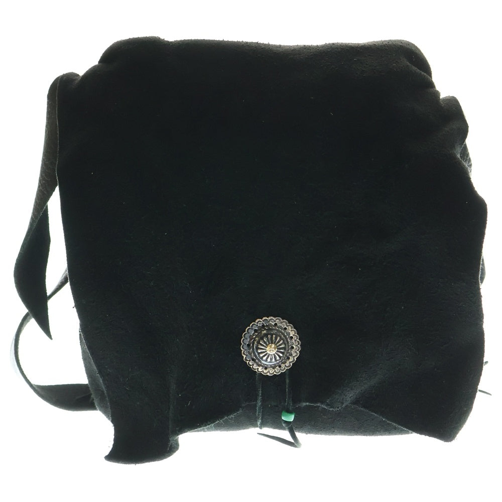 goro's(ゴローズ) 金メタル付きフラワーコンチョ ディアスキンショルダーバッグ S ブラック 小ポーチ付き