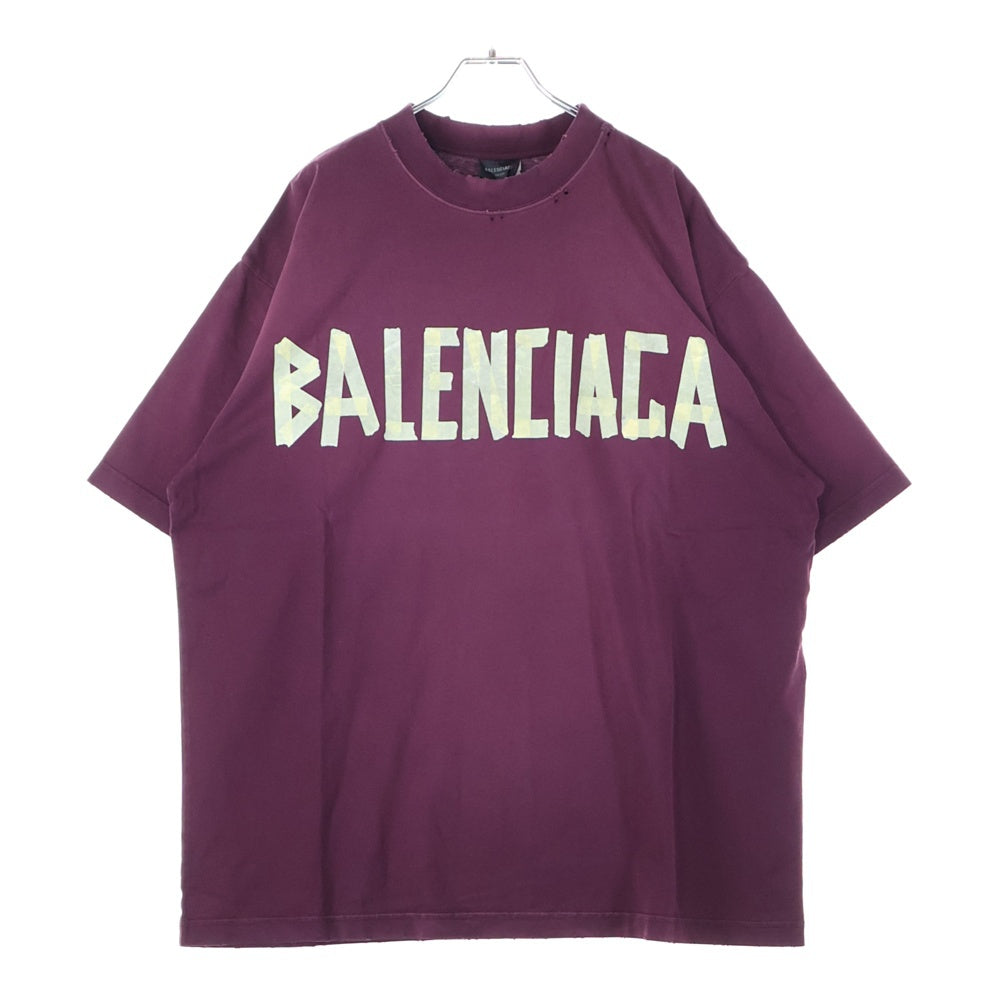 BALENCIAGA(バレンシアガ) 23SS TAPE TYPE MEDIUM FIT T-SHIRT テープタイプロゴ半袖Tシャツ カットソー 739784 TOVA9 ダークレッド