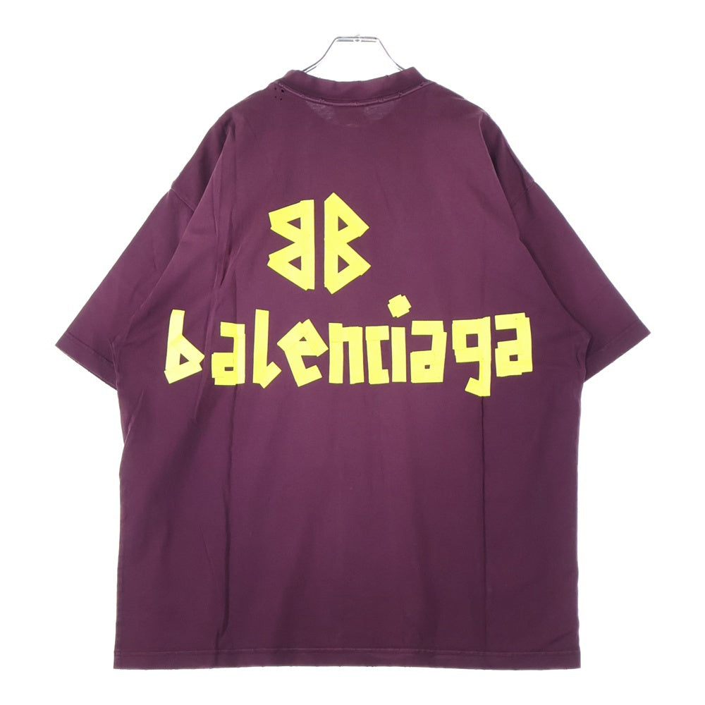BALENCIAGA(バレンシアガ) 23SS TAPE TYPE MEDIUM FIT T-SHIRT テープタイプロゴ半袖Tシャツ カットソー 739784 TOVA9 ダークレッド