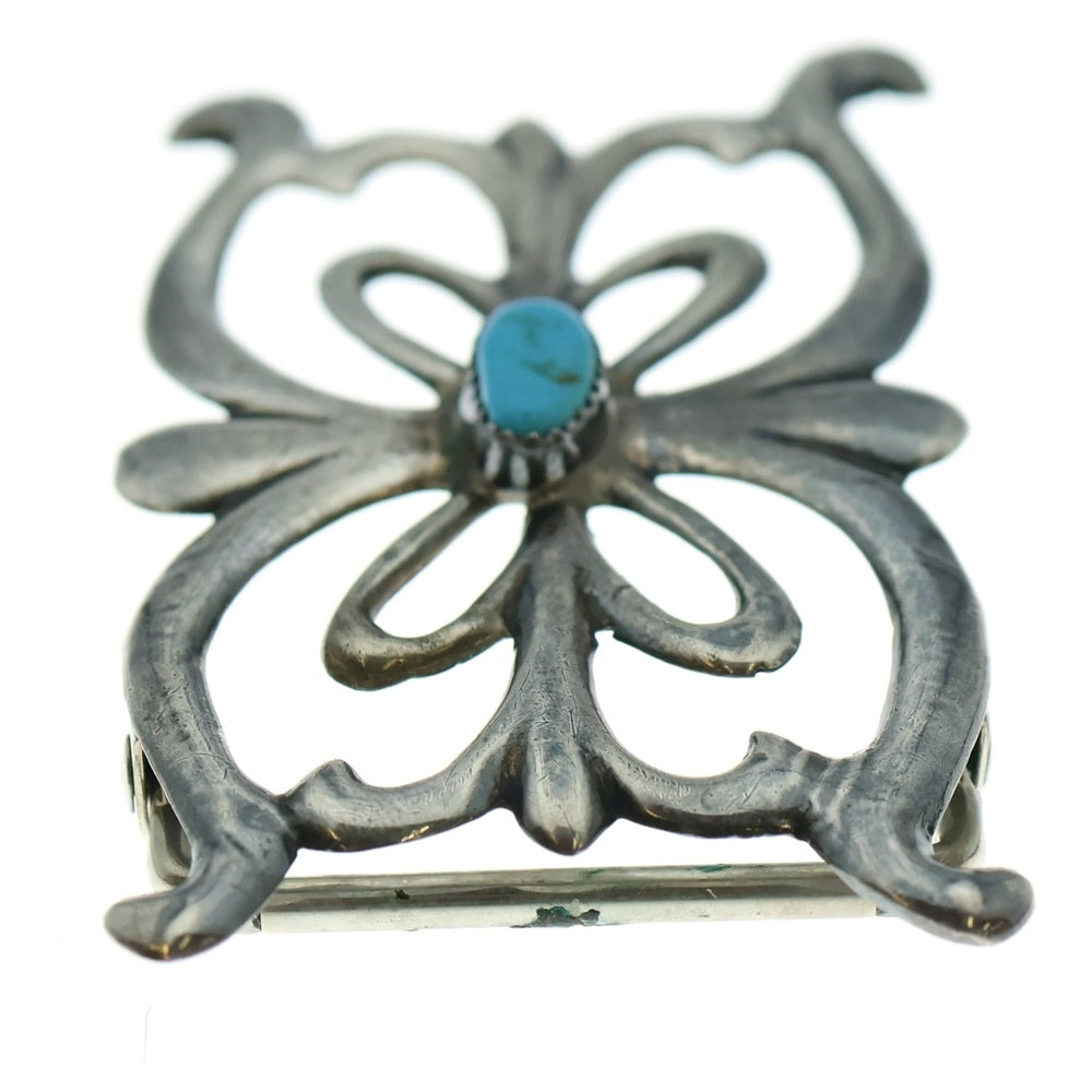 INDIAN JEWELRY(インディアンジュエリー) ナバホ族 ターコイズ付き サンドキャストバックル シルバー