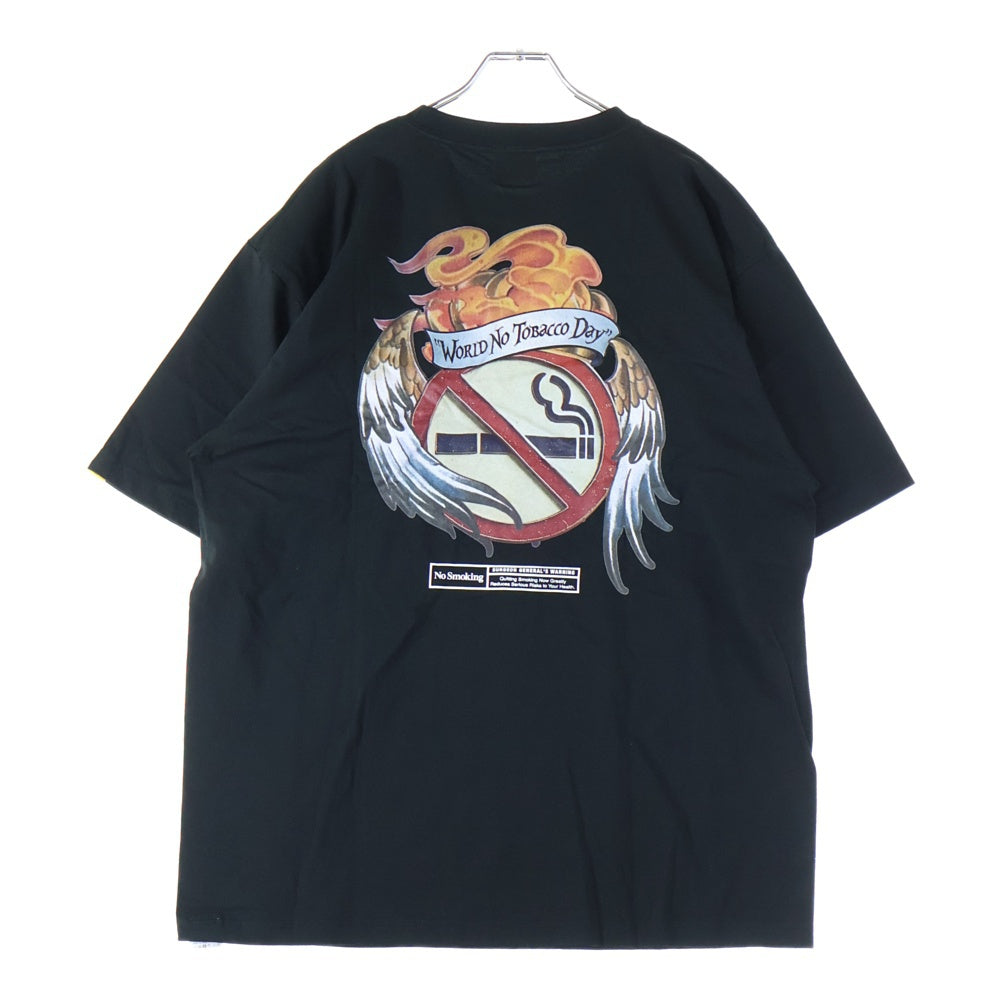 FR2(エフアールツー) World No Tobacco Day プリント 半袖Tシャツ ブラック