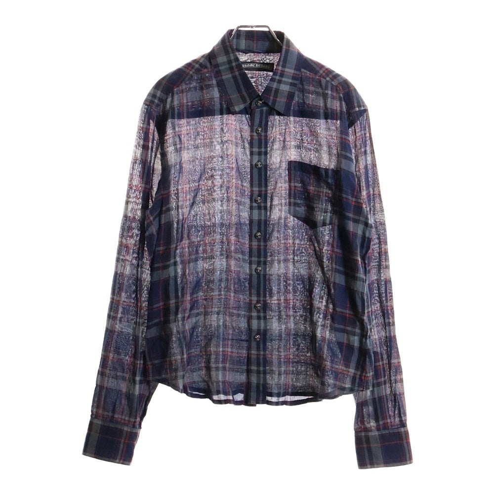 CHROME HEARTS(クロムハーツ) 袖BSフレア レザーパッチチェック柄長袖シャツ ネイビー/レッド