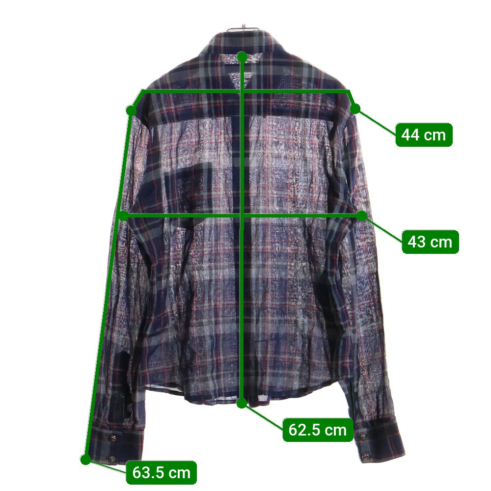 CHROME HEARTS(クロムハーツ) 袖BSフレア レザーパッチチェック柄長袖シャツ ネイビー/レッド