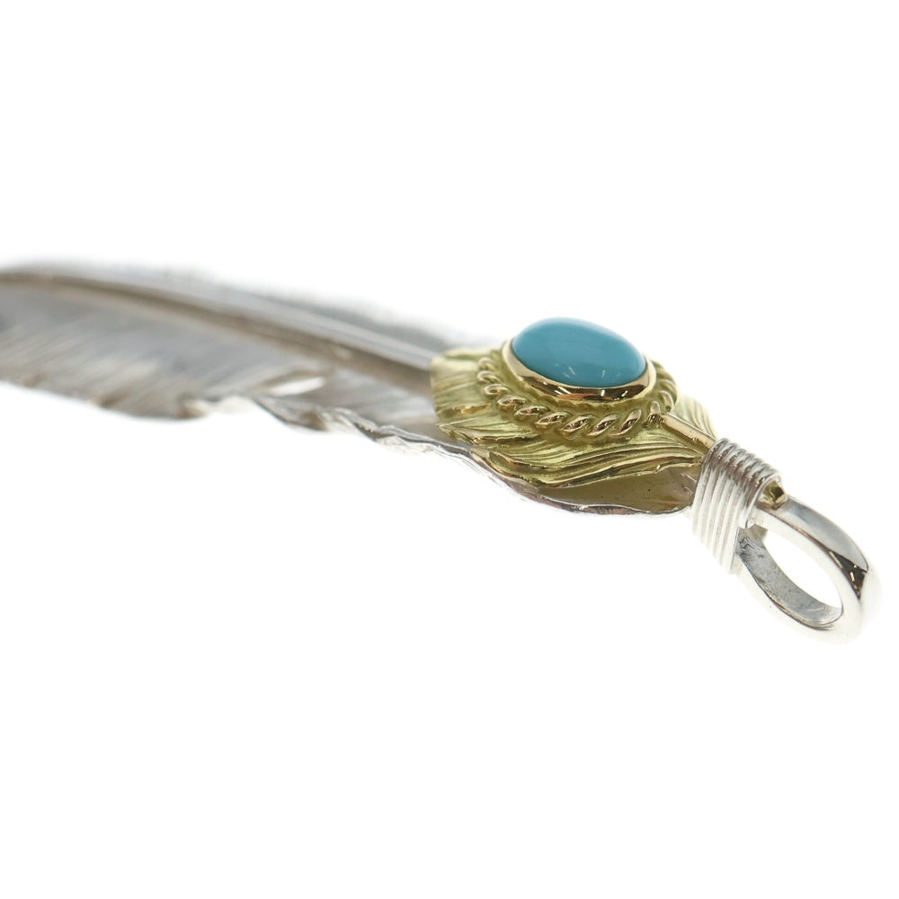 goro's(ゴローズ) 【現行】上金金縄ターコイズ特大フェザー 左向き ペンダントトップ シルバー/ゴールド