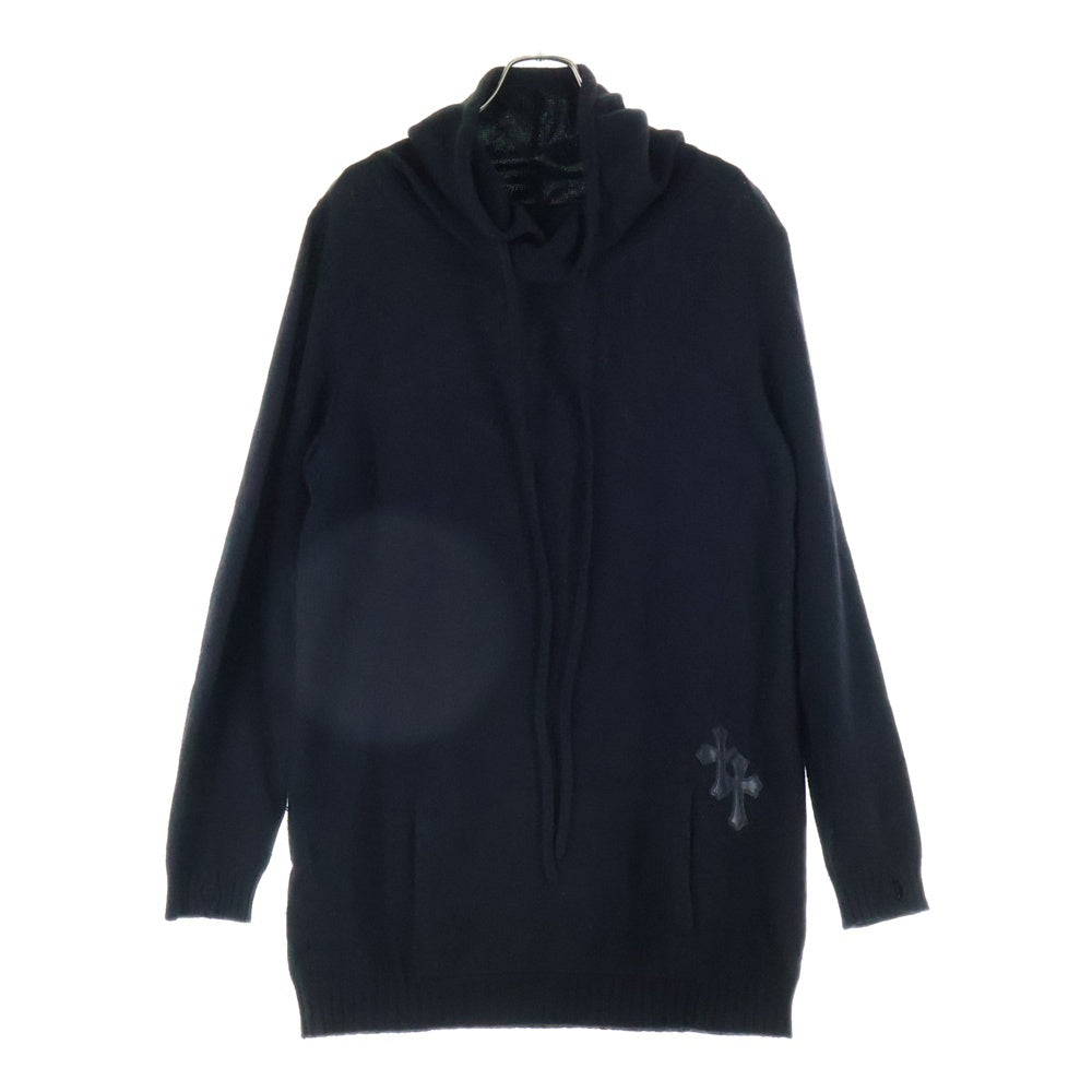 CHROME HEARTS(クロムハーツ) Y NOT クロスパッチ付きカシミアニットロングパーカー ブラック