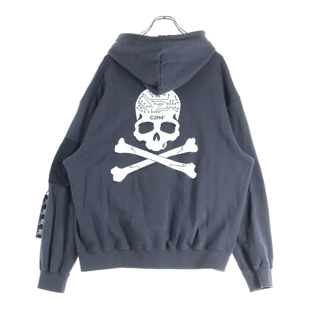 mastermind JAPAN(マスターマインドジャパン) ×C2H4 Skull Print Zip Pocket Hoodie スカルポケットプルオーバーフーディーパーカー グレー