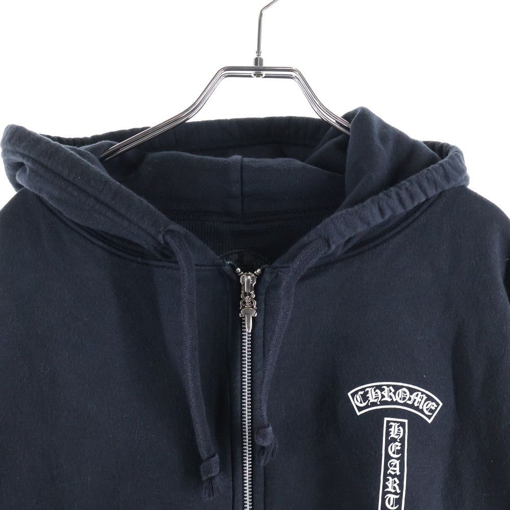 CHROME HEARTS(クロムハーツ) SWTSHRT HD ZIP Tバーアーチロゴプリント 裏地サーマルジップアップフーディーパーカー ブラック