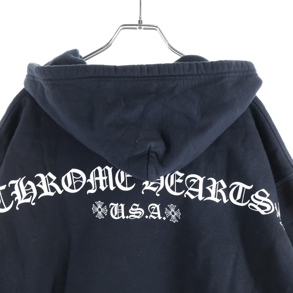 CHROME HEARTS(クロムハーツ) SWTSHRT HD ZIP Tバーアーチロゴプリント 裏地サーマルジップアップフーディーパーカー ブラック