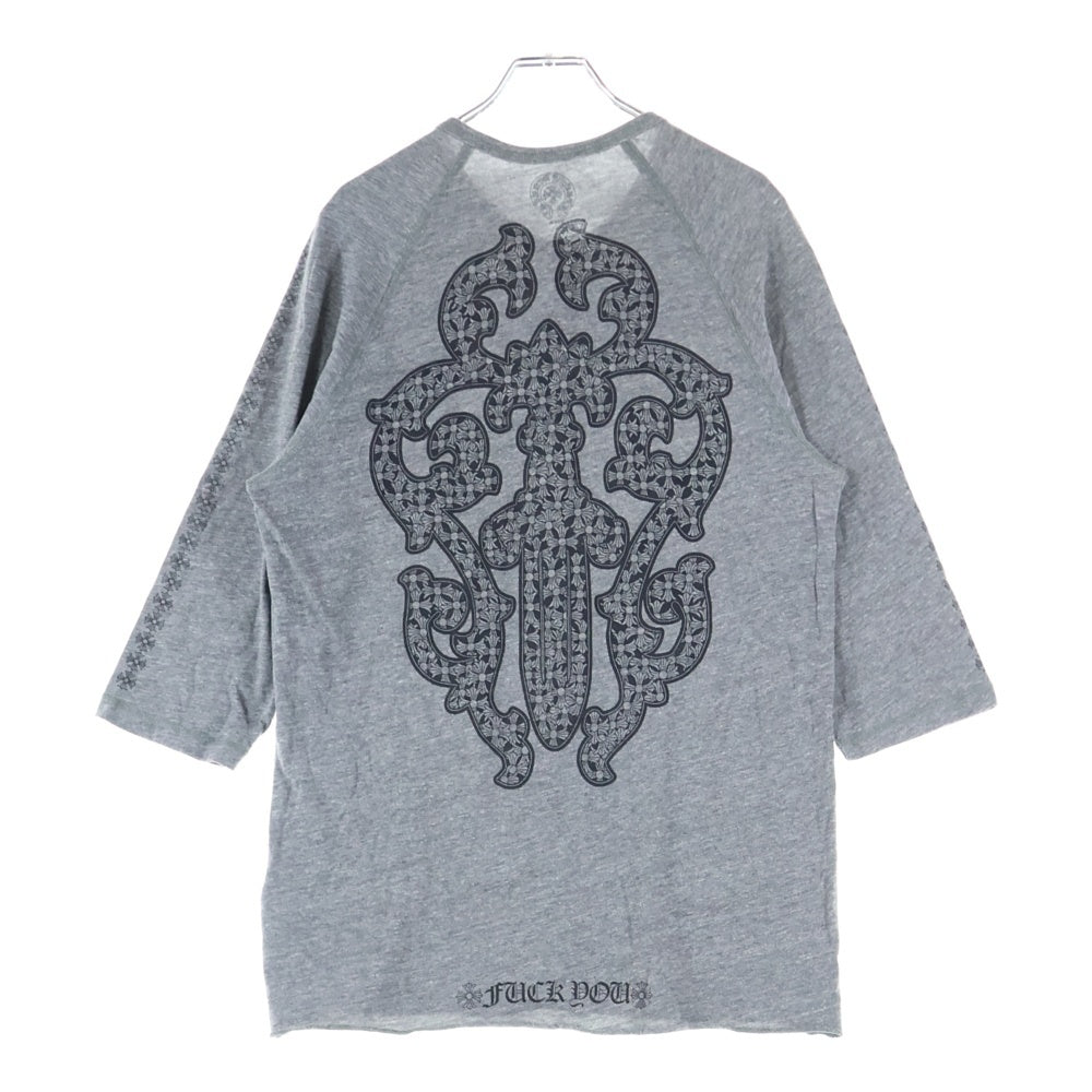 クロムハーツ◆ヴァインダガー ヘンリーネック 5分袖 Tシャツ USA製 灰XL CHROME HEARTS(クロムハーツ) VINE DAGGER ヴァインダガー ヘンリー