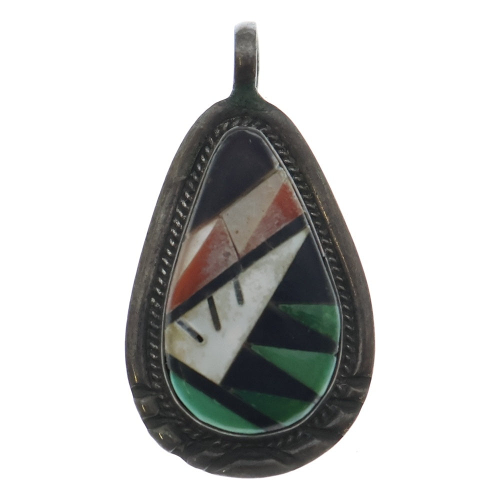 INDIAN JEWELRY(インディアンジュエリー) ズニ族 LLC刻印 インレイ ペンダントトップ シルバー レディース