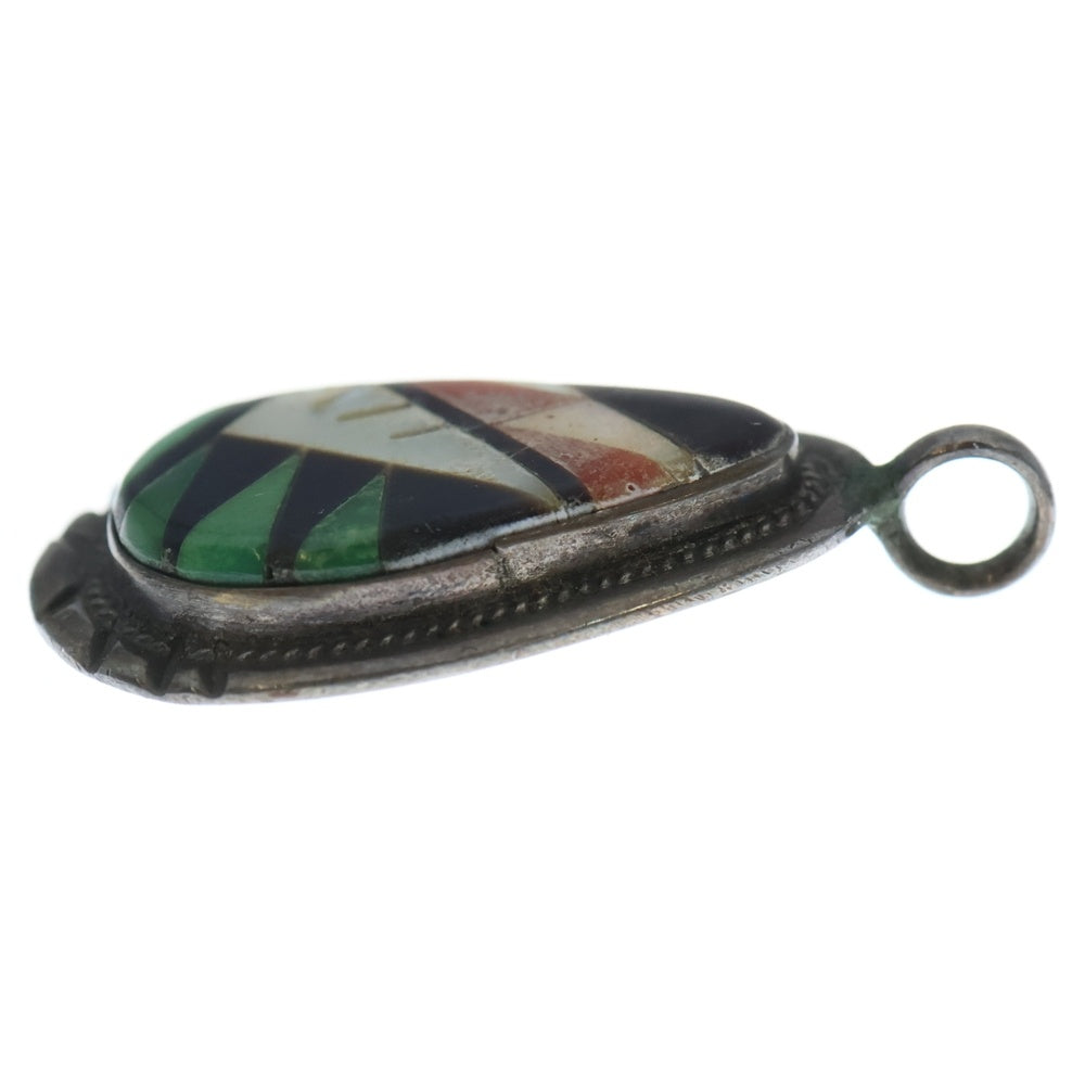 INDIAN JEWELRY(インディアンジュエリー) ズニ族 LLC刻印 インレイ ペンダントトップ シルバー レディース