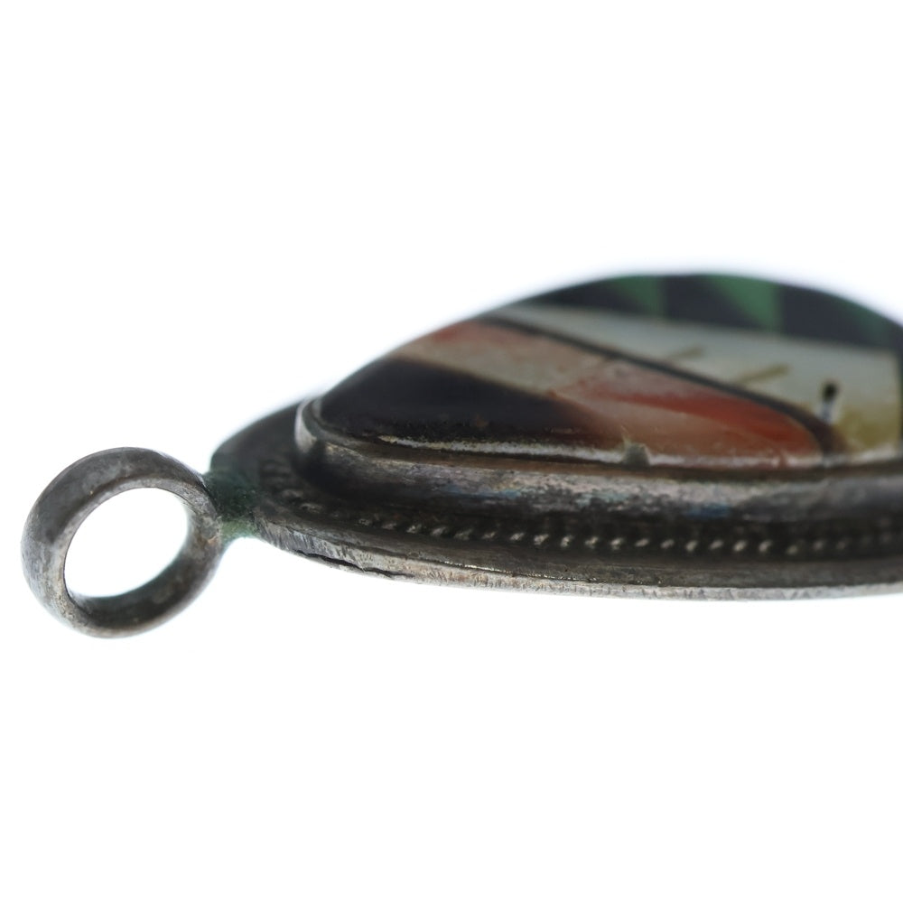 INDIAN JEWELRY(インディアンジュエリー) ズニ族 LLC刻印 インレイ ペンダントトップ シルバー レディース