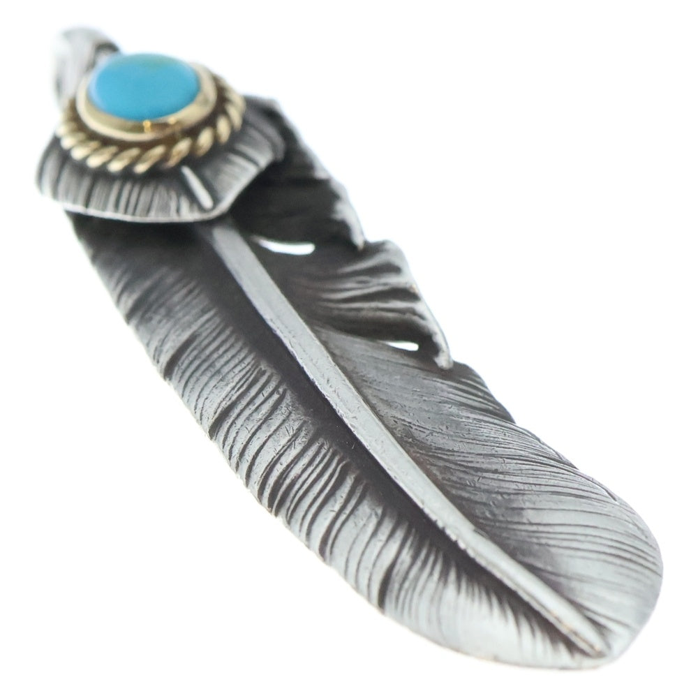 goro's(ゴローズ) 【現行】上銀金縄ターコイズ特大フェザー 左向き ペンダントトップ シルバー/ゴールド