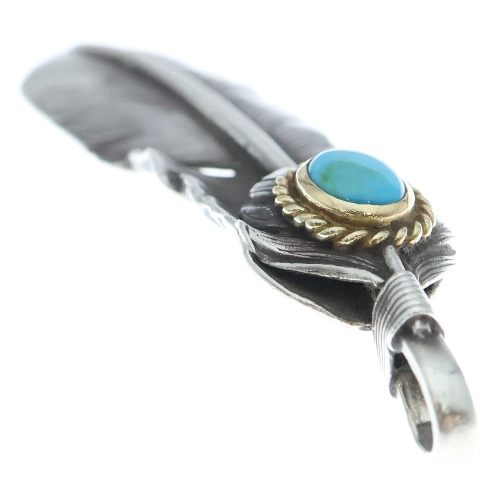 goro's(ゴローズ) 【現行】上銀金縄ターコイズ特大フェザー 左向き ペンダントトップ シルバー/ゴールド