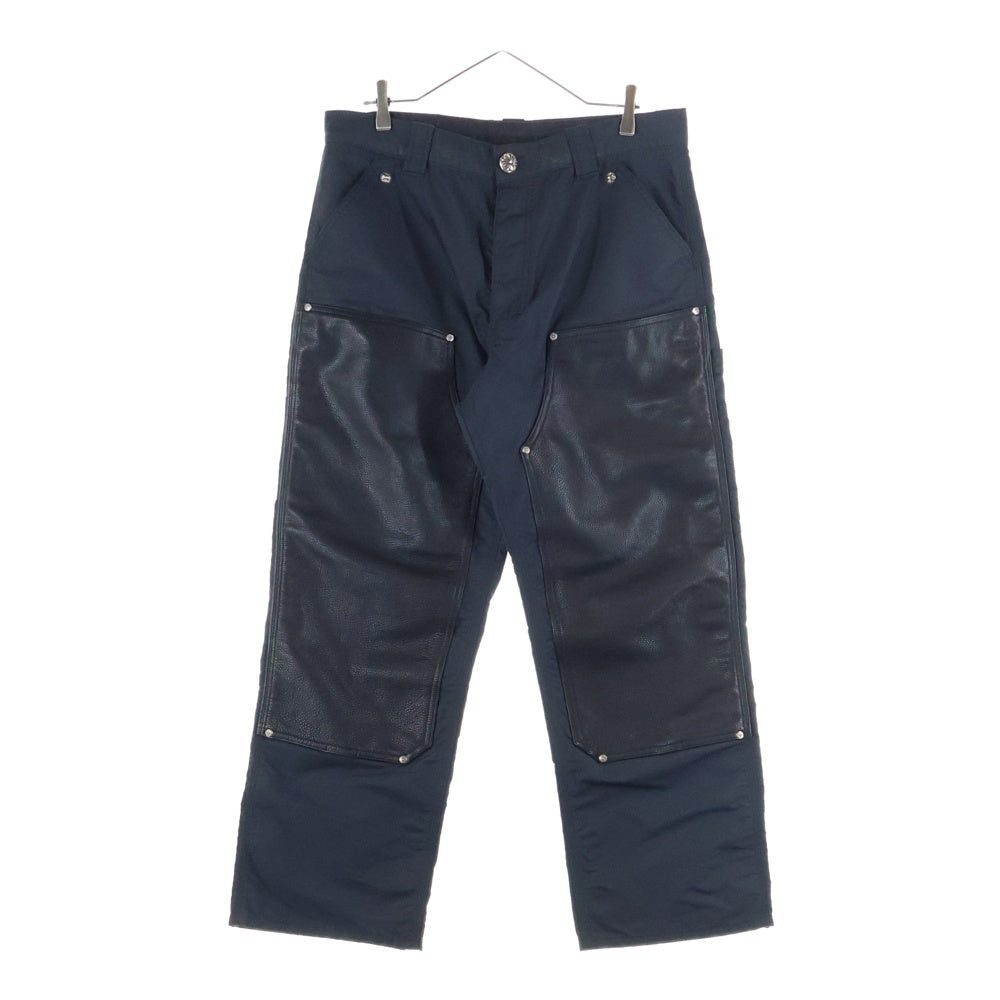 CHROME HEARTS(クロムハーツ) CARPENTER DOUBLE KNEE クロスパッチ付きレザー切替 ナイロンカーペンターロングパンツ ブラック