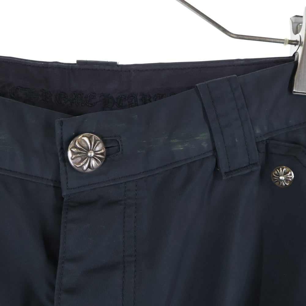 CHROME HEARTS(クロムハーツ) CARPENTER DOUBLE KNEE クロスパッチ付きレザー切替 ナイロンカーペンターロングパンツ ブラック