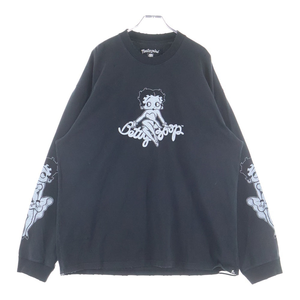mastermind JAPAN(マスターマインドジャパン) 25AW WORLD×BETTY BOOP ワールド ベティブープ ボクシーフィットダメージ加工プリント長袖Tシャツ MW25C15-TS208 ブラック