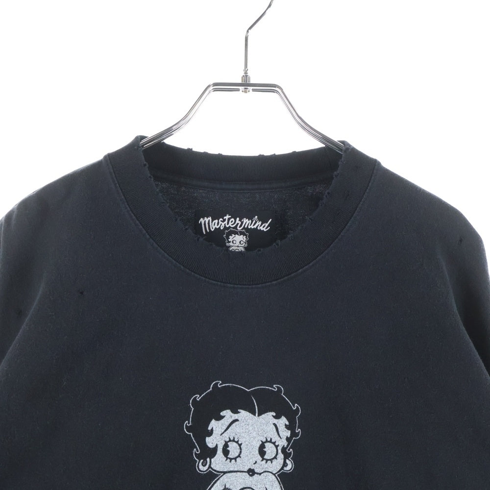 mastermind JAPAN(マスターマインドジャパン) 25AW WORLD×BETTY BOOP ワールド ベティブープ ボクシーフィットダメージ加工プリント長袖Tシャツ MW25C15-TS208 ブラック