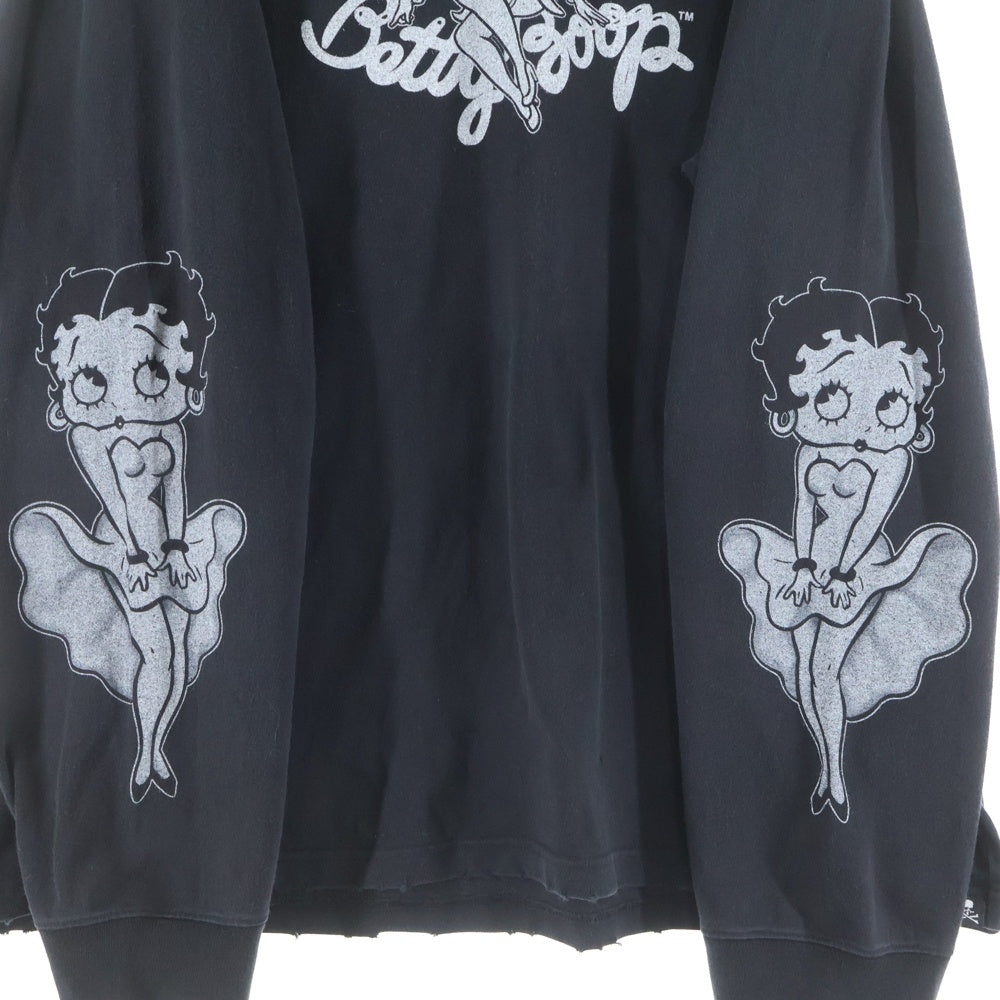 mastermind JAPAN(マスターマインドジャパン) 25AW WORLD×BETTY BOOP ワールド ベティブープ ボクシーフィットダメージ加工プリント長袖Tシャツ MW25C15-TS208 ブラック