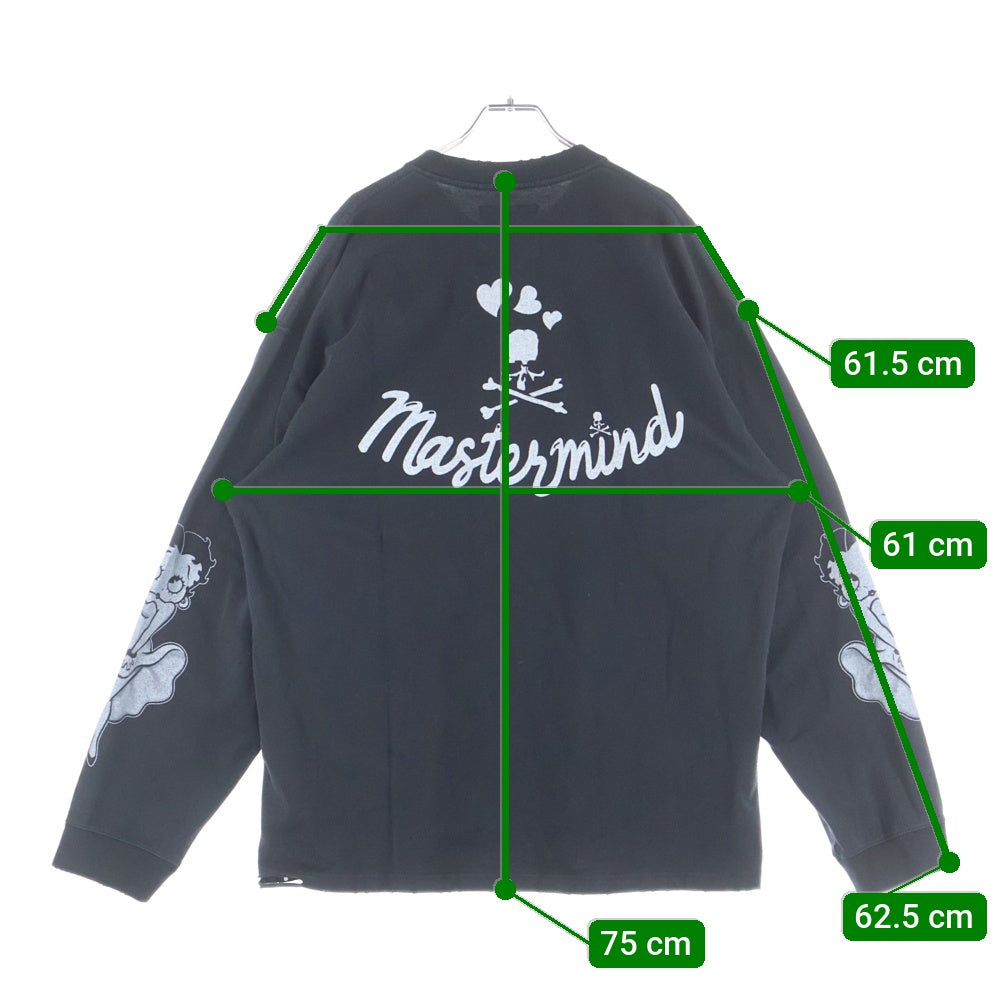 mastermind JAPAN(マスターマインドジャパン) 25AW WORLD×BETTY BOOP ワールド ベティブープ ボクシーフィットダメージ加工プリント長袖Tシャツ MW25C15-TS208 ブラック