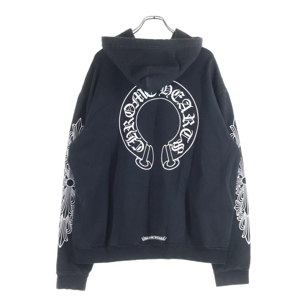 CHROME HEARTS(クロムハーツ) SWTSHRT PLVR 袖フローラルバックホースシュープリントプルオーバーパーカー ブラック