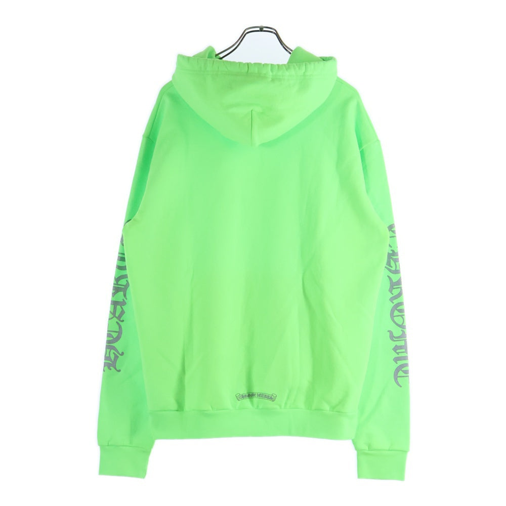 CHROME HEARTS(クロムハーツ) SWTSHRT HD PLVR LTD マイアミ限定 袖ロゴプリントプルオーバーパーカー ネオングリーン/シルバー