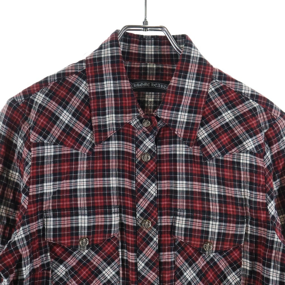 CHROME HEARTS(クロムハーツ) WESTN ウエスタン 袖レザーパッチ切替BSフレアボタンチェック長袖シャツ レッド