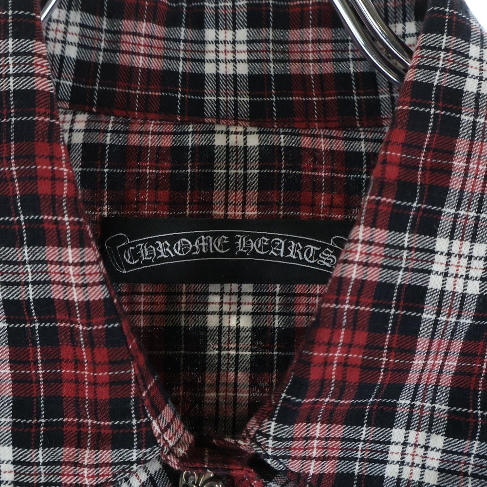 CHROME HEARTS(クロムハーツ) WESTN ウエスタン 袖レザーパッチ切替BSフレアボタンチェック長袖シャツ レッド