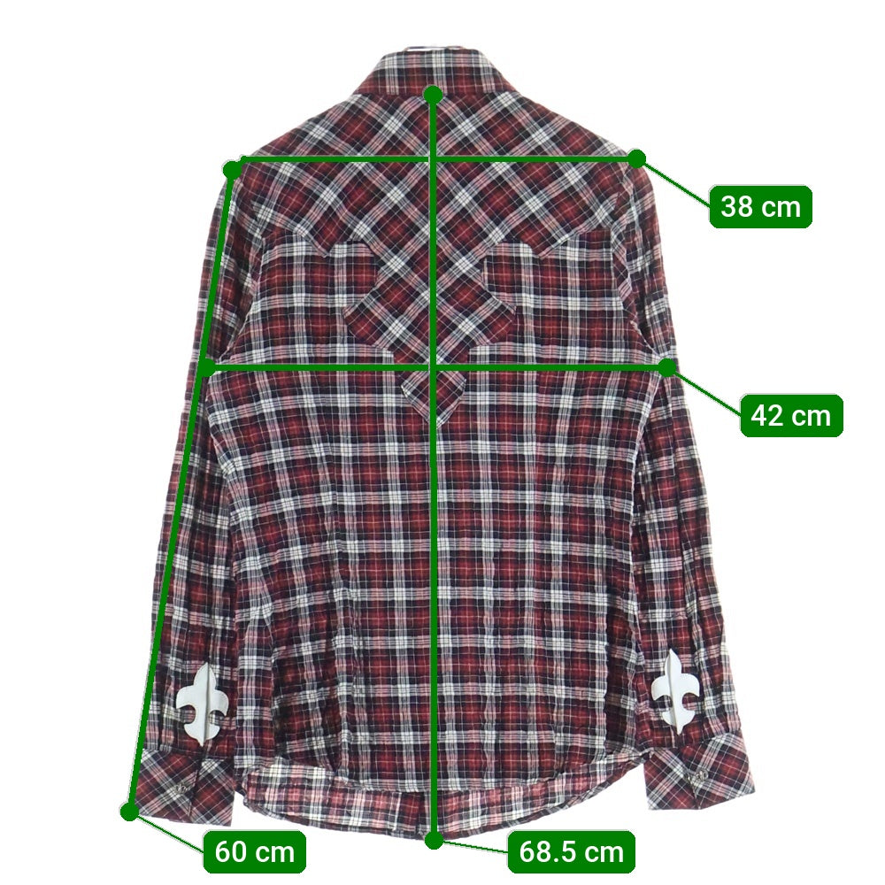 CHROME HEARTS(クロムハーツ) WESTN ウエスタン 袖レザーパッチ切替BSフレアボタンチェック長袖シャツ レッド