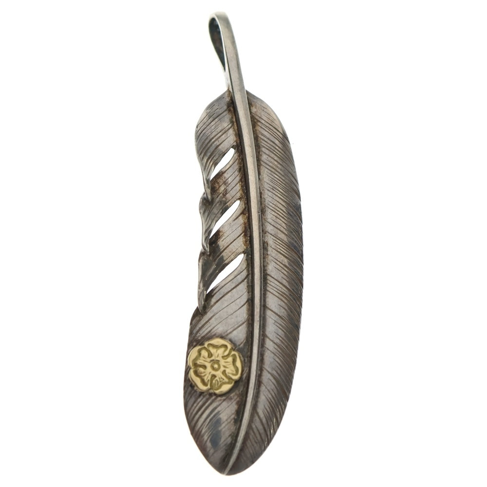 鷲見太郎(ワシミタロウ) L old feather 02 S K18 flower metal 18金フラワーメタル付きLオールドフェザー右向き シルバーゴールド