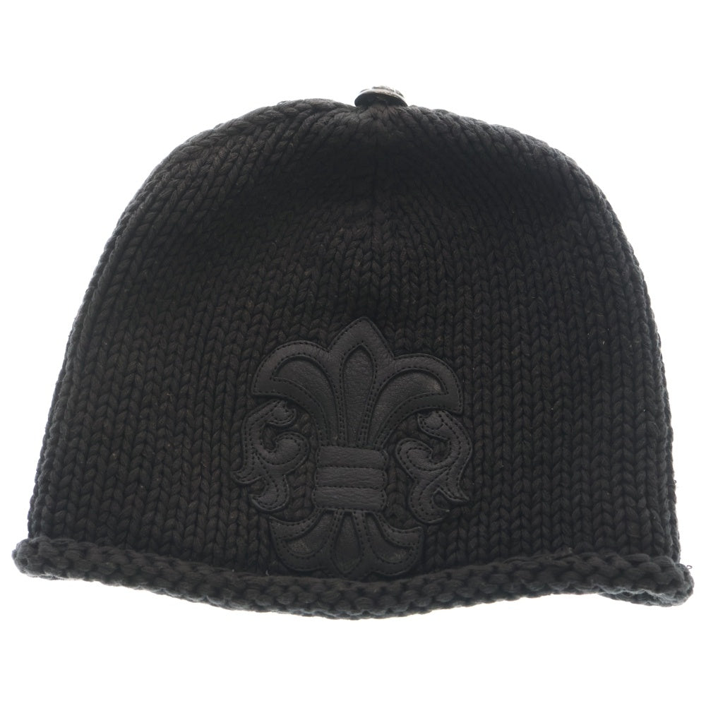 CHROME HEARTS(クロムハーツ) BS FLARE COTTON BEANIE BSフレア コットン ビーニー レザーパッチ BSフレアボタン ニットキャップ ブラック/シルバー