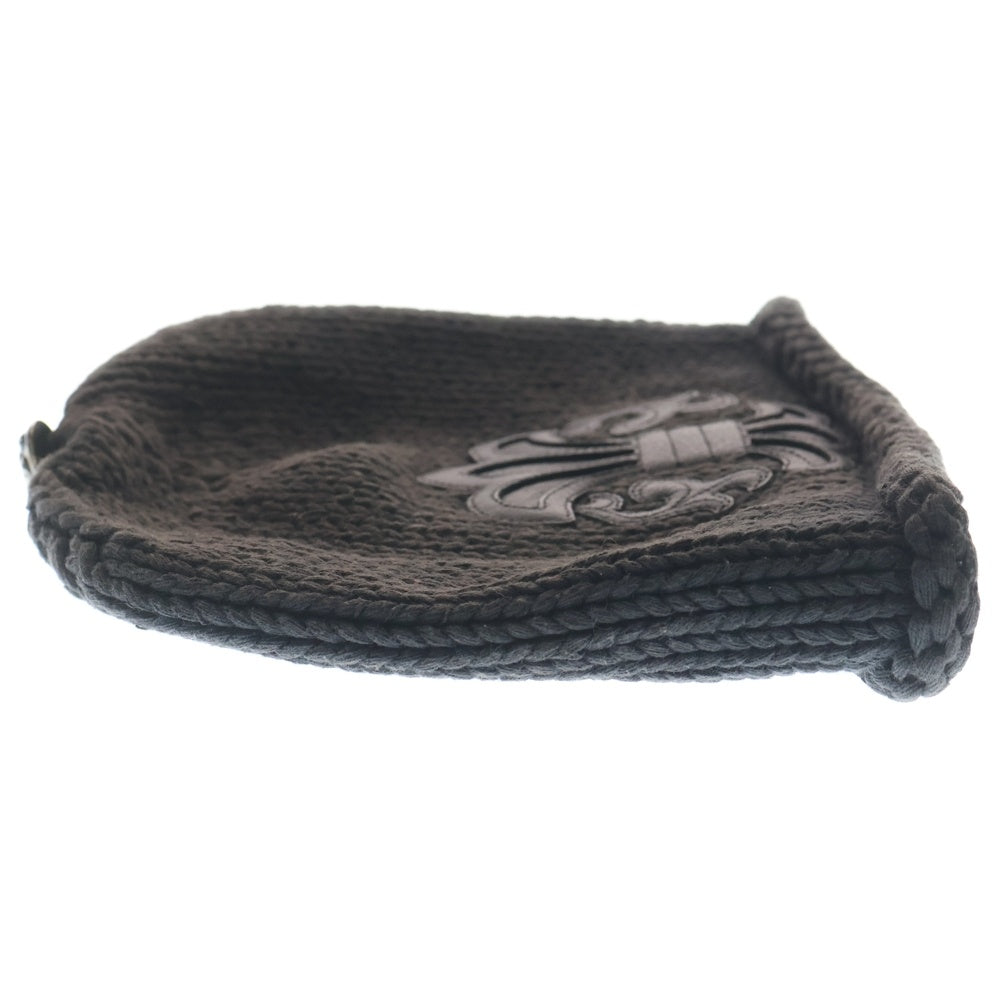 CHROME HEARTS(クロムハーツ) BS FLARE COTTON BEANIE BSフレア コットン ビーニー レザーパッチ BSフレアボタン ニットキャップ ブラック/シルバー