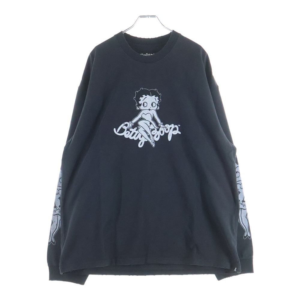 mastermind JAPAN(マスターマインドジャパン) 25AW WORLD×BETTY BOOP ワールド ベティブープ ボクシーフィットダメージ加工プリント長袖Tシャツ MW25C15-TS208 ブラック